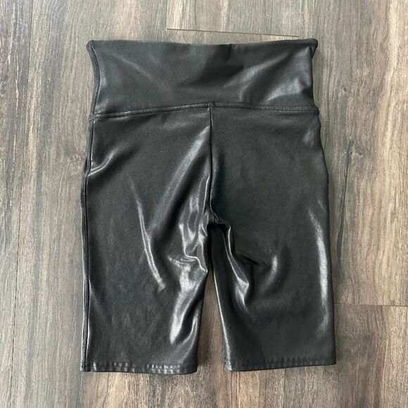 Spanx Faux Leather Biker Shorts Metallic High Rise Slimming Tummy Control Sz Med - Picture 6 of 8